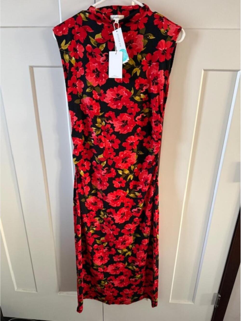 NWT Z Supply red & black floral mock neck sleeveless long dress w/slit sz Large